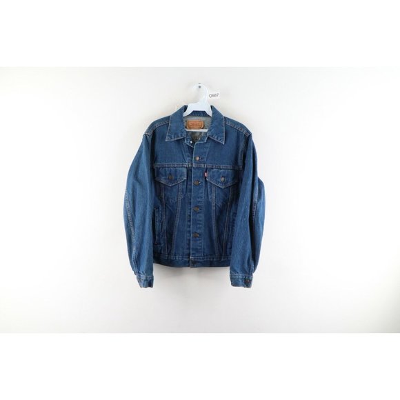 Vintage 80s Levis Mens Size 38R Distressed Denim Jean Trucker Jacket Blue USA